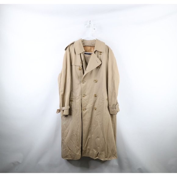 Vintage 90s Burberry 42L Wool Lined Novacheck Plaid Trench Coat Jacket Beige